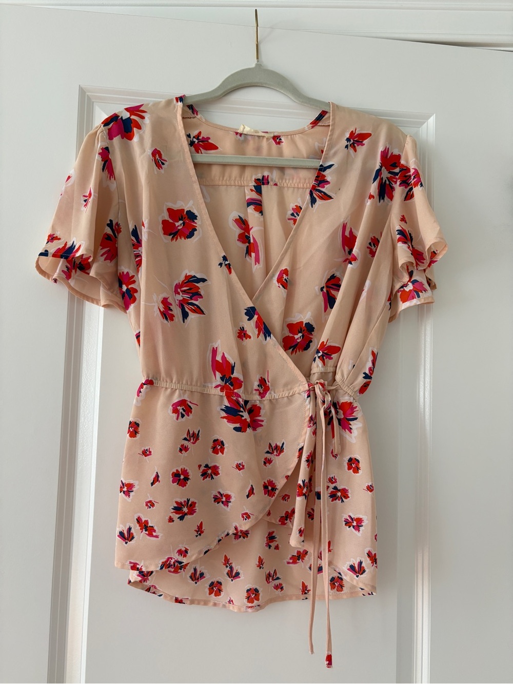 Sophie Rue Peach Wrap Blouse with Red & Navy Floral